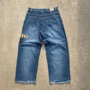 Y2K Avirex Embroidered Baggy Wide Leg Denim Jeans 32W 26 Vintage Washed